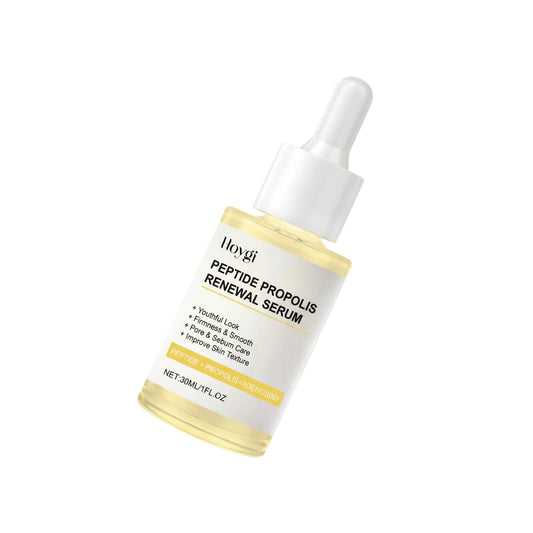 Peptide Propolis Renewal Serum bottle on a beige background